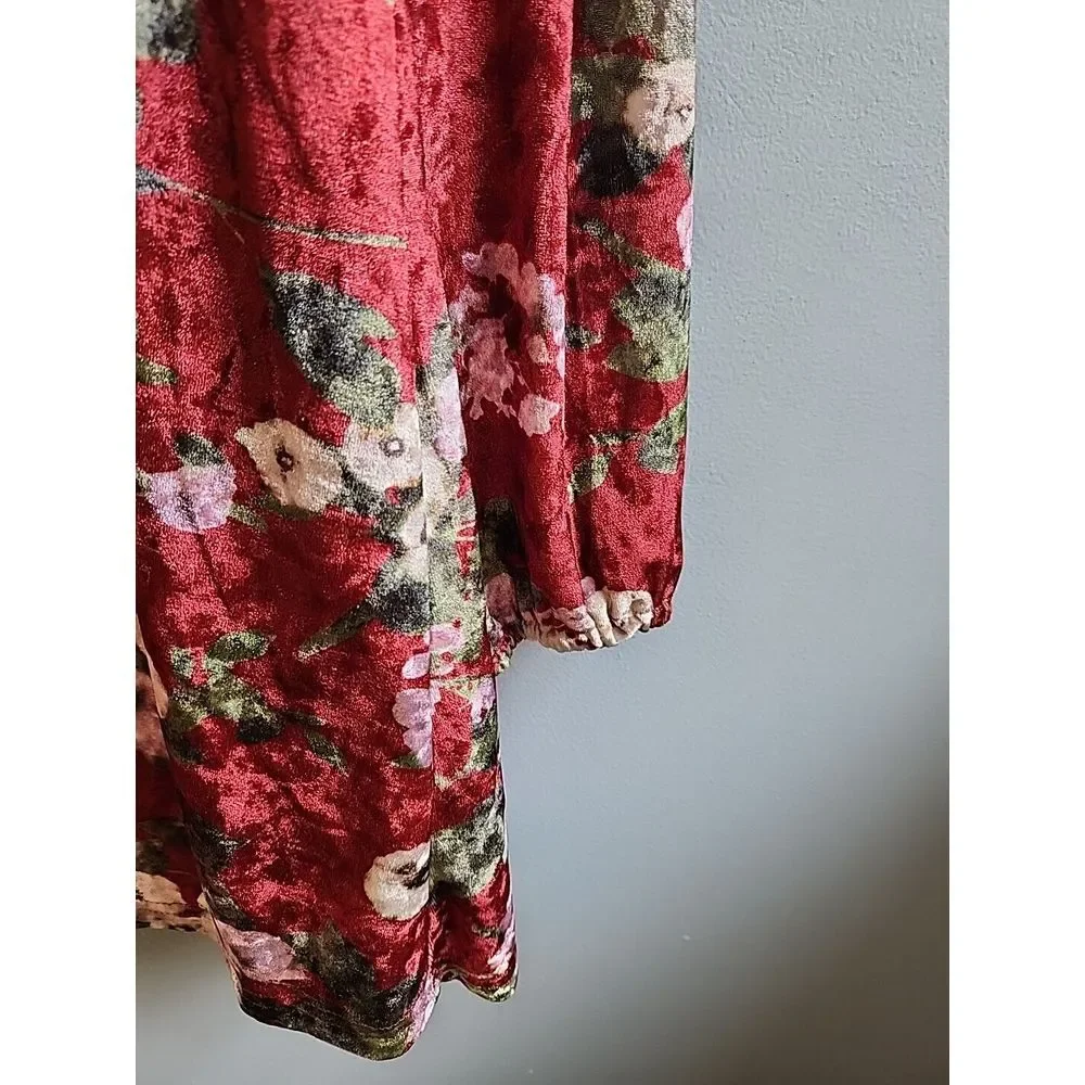 Loveriche Womens‎ L Floral Boho Faux Velvet LD42500 Wine Mix Dress